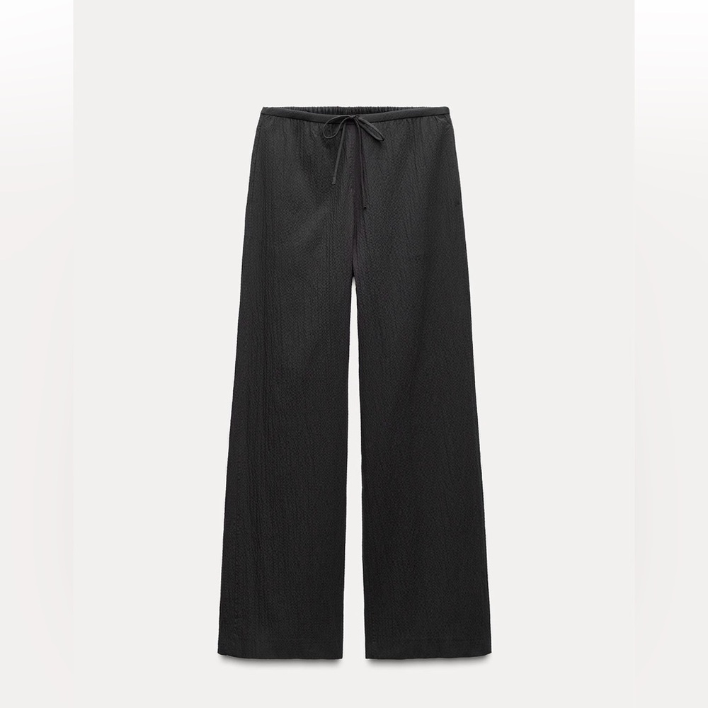 Zara Black Textured Wide-Leg Pants